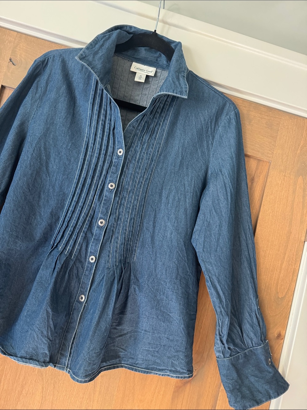 Denim Peplum Button front Shirt Blouse Womens M Western coastal cowgirl blue